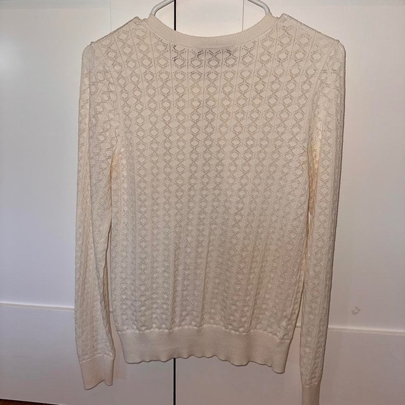 LOFT Patterned Cardigan Ivory Long Sleeve Round Neck Button Up - Picture 3 of 5